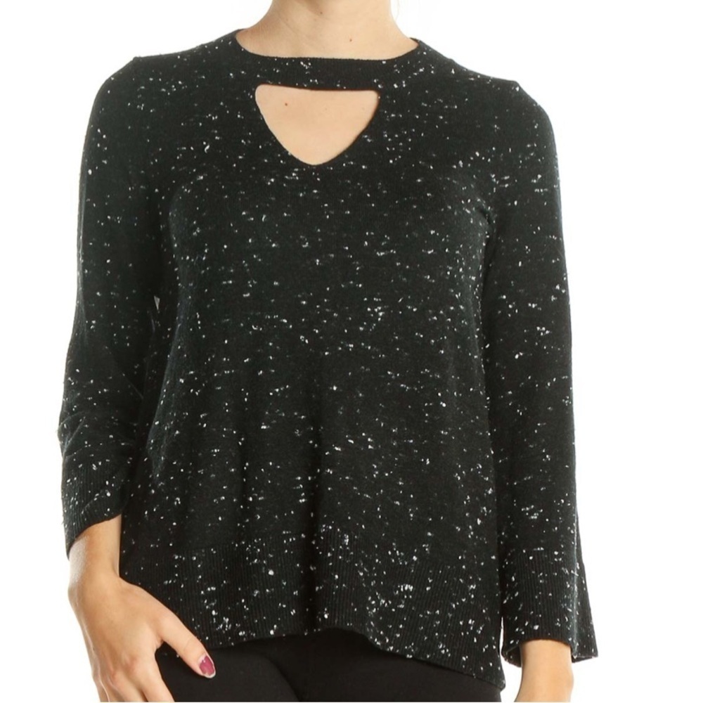 LOFT BLACK SPECKLED CUT OUT SWEATER